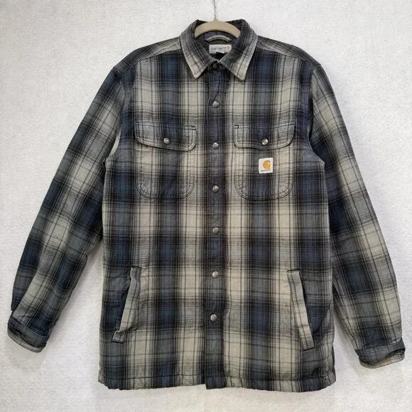 Carhartt Jacket Mens Medium Sherpa Lined Plaid Shirt Coat Workwear Fall 2019 - Picture 1 of 16